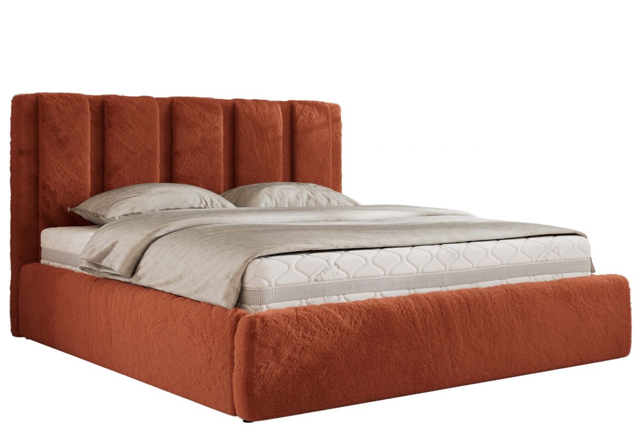 Łóżko tapicerowane SAVINO CLASSIC 160x200 - materac pocket - pomarańczowy, plusz