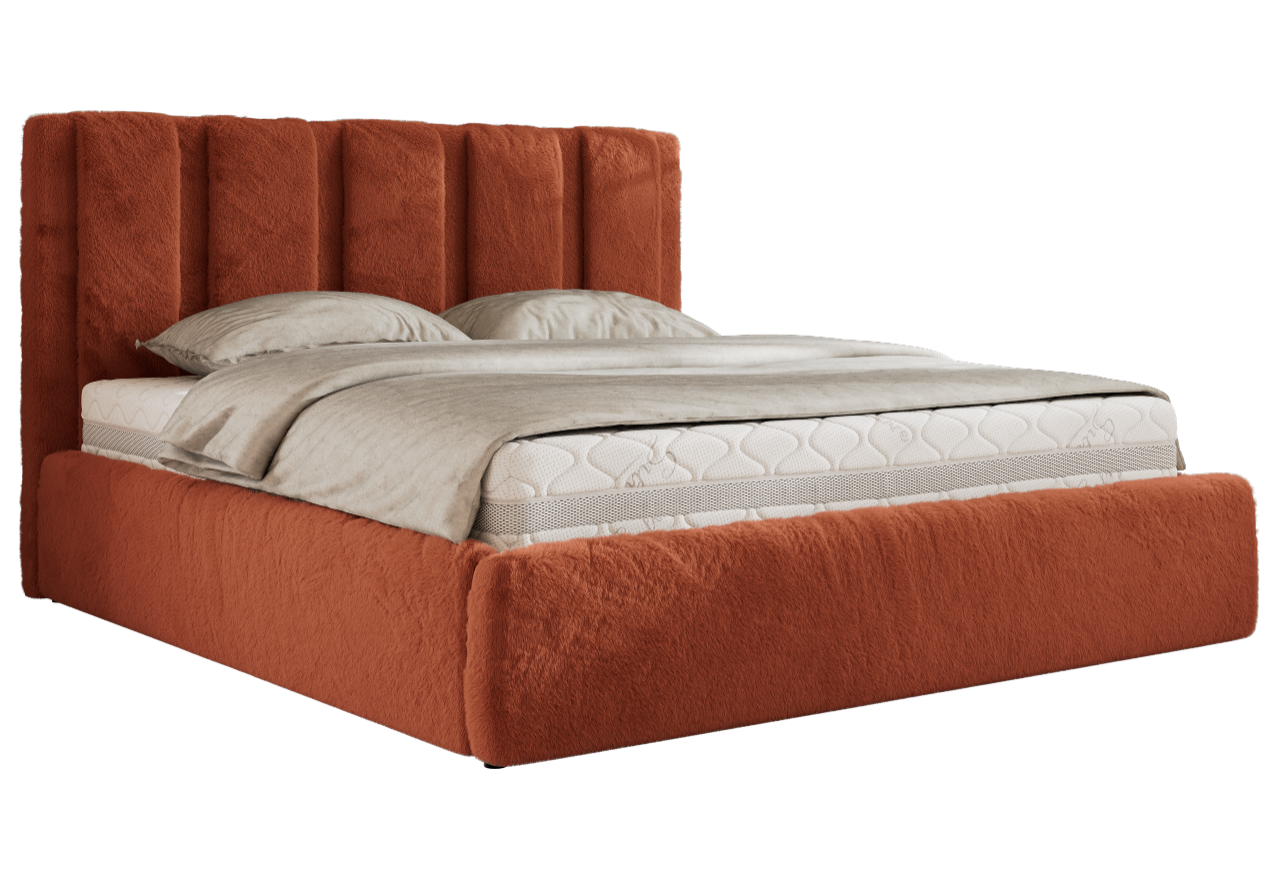 Łóżko tapicerowane SAVINO CLASSIC 140x200 - materac multipocket - pomarańczowy, plusz