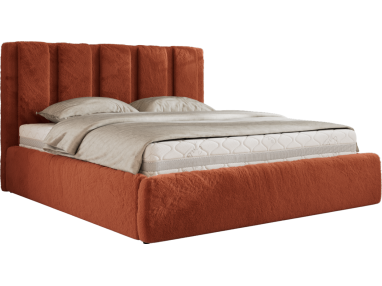 Łóżko tapicerowane SAVINO CLASSIC 160x200 - materac multipocket - pomarańczowy, plusz