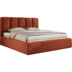 Łóżko tapicerowane SAVINO CLASSIC 160x200 - materac multipocket - pomarańczowy, plusz