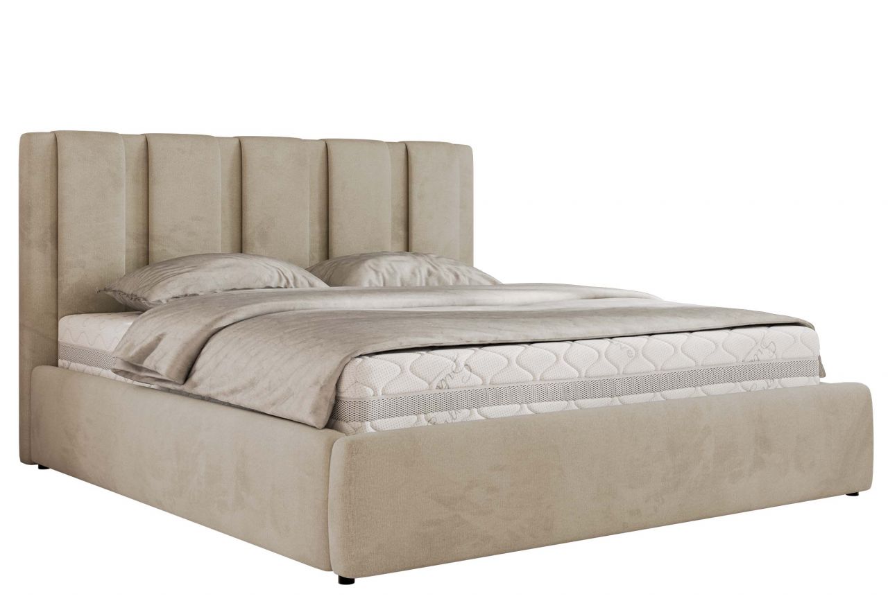 Łóżko tapicerowane SAVINO CLASSIC 160x200 - materac piankowy - beżowy, welwet