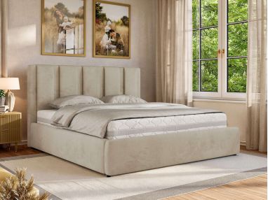 Łóżko tapicerowane SAVINO CLASSIC 200x200 - materac piankowy - beżowy, welwet