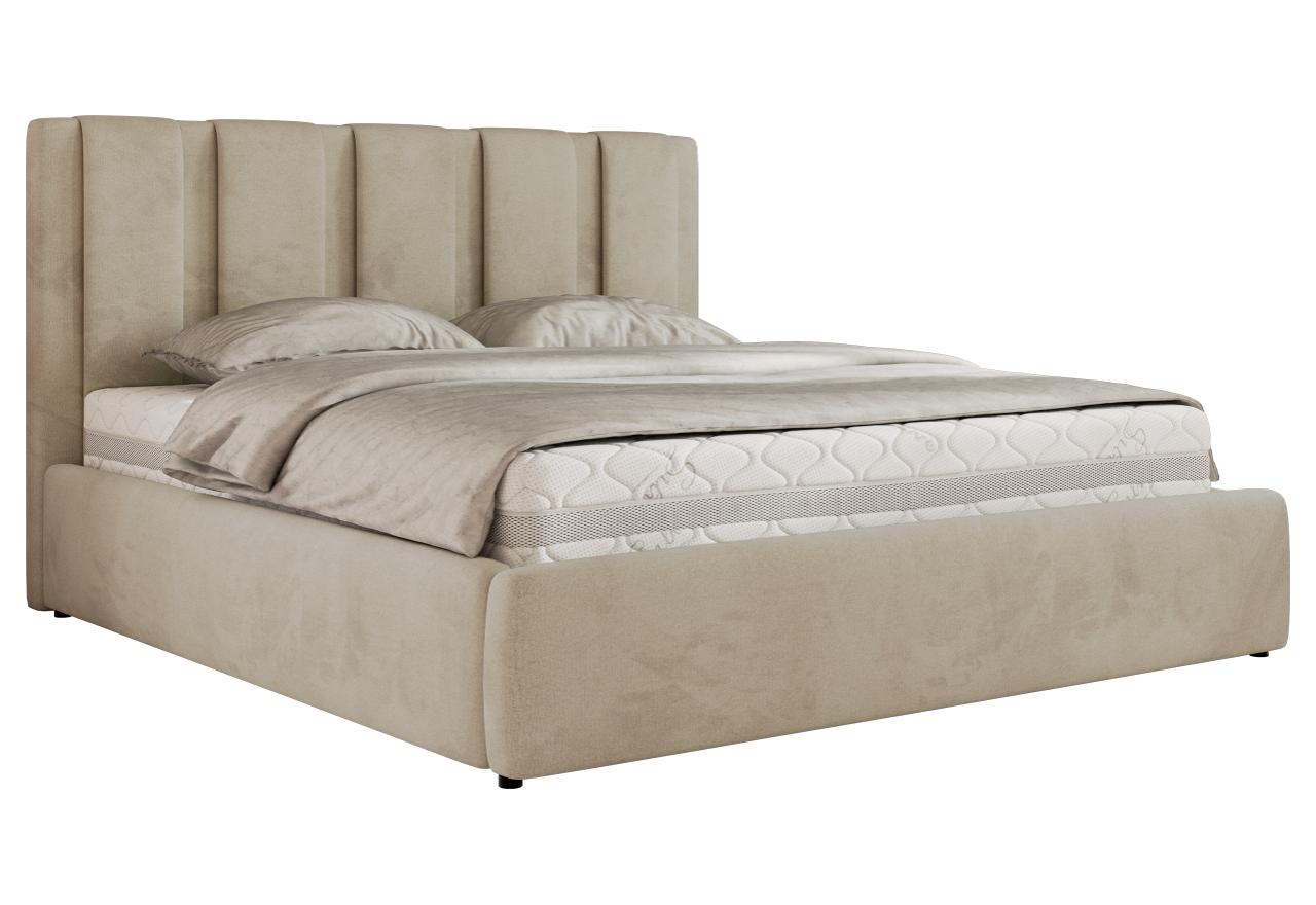 Łóżko tapicerowane SAVINO CLASSIC 140x200 - materac pocket - beżowy, welwet