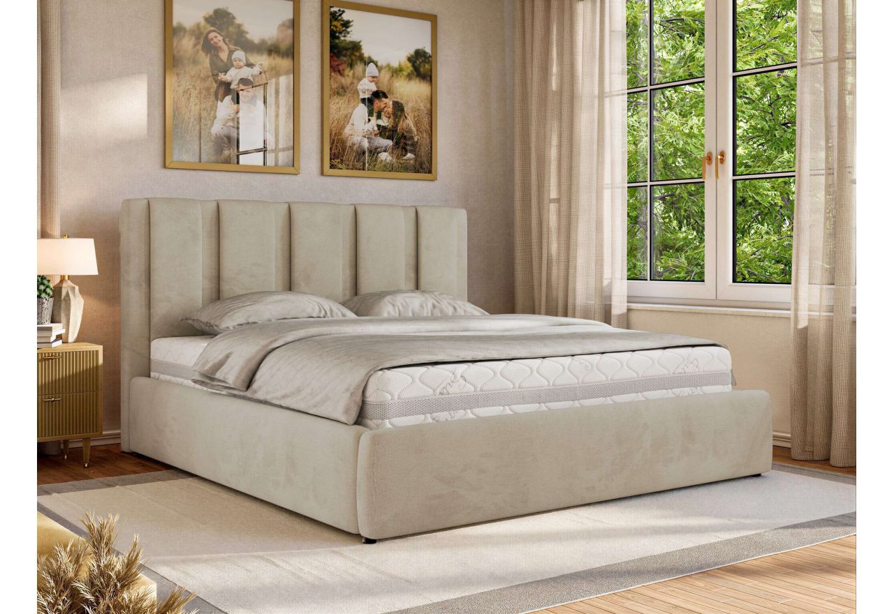 Łóżko tapicerowane SAVINO CLASSIC 180x200 - materac multipocket - beżowy, welwet