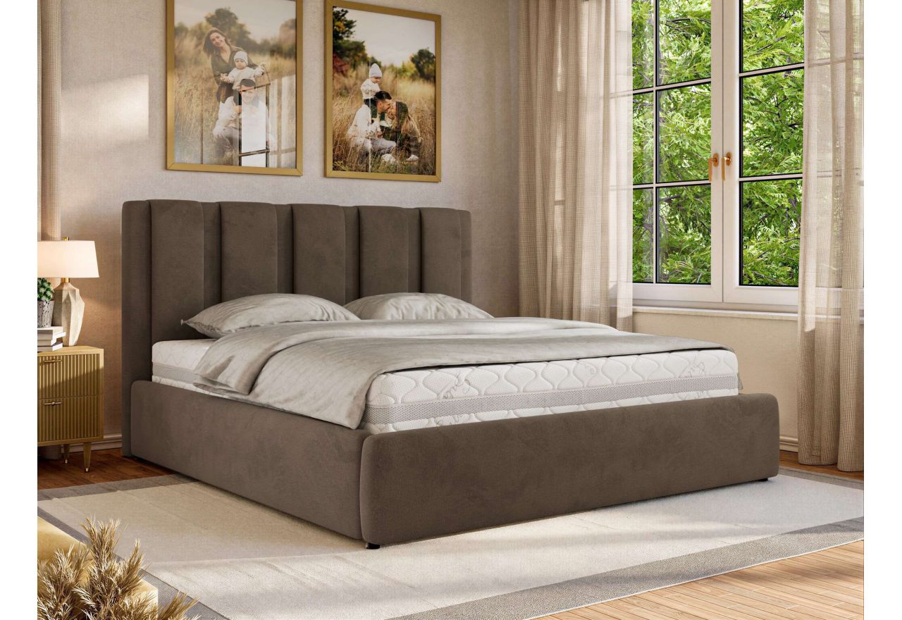 Łóżko tapicerowane SAVINO CLASSIC 200x200 - materac piankowy - brązowy, welwet