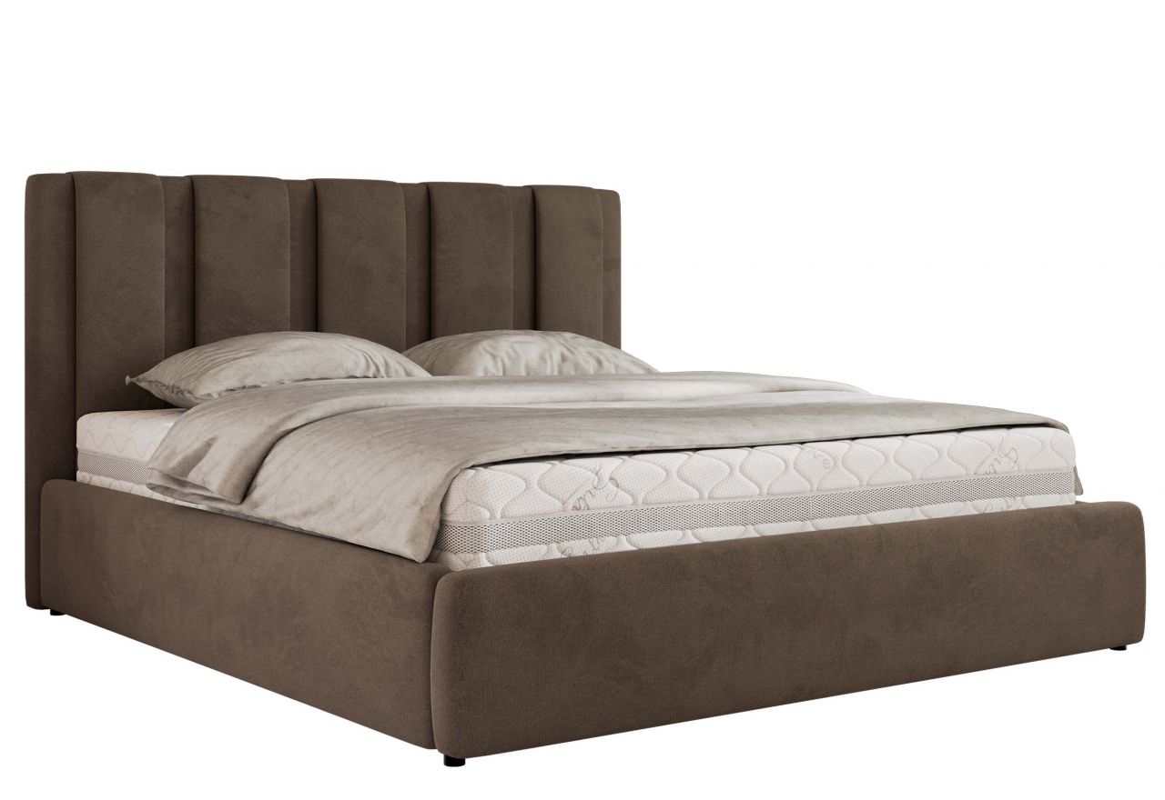 Łóżko tapicerowane SAVINO CLASSIC 200x200 - materac piankowy - brązowy, welwet