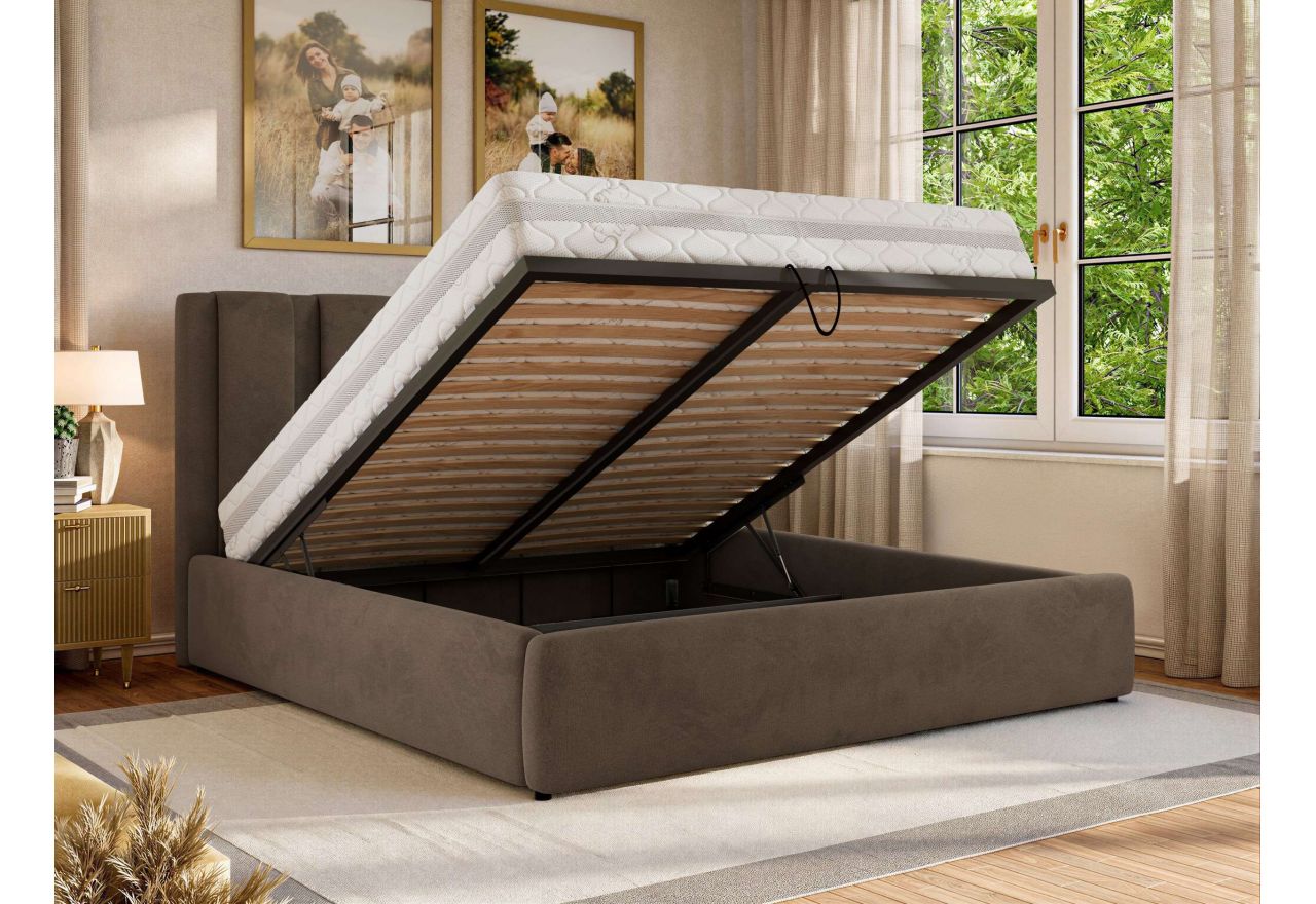Łóżko tapicerowane SAVINO CLASSIC 160x200 - materac multipocket - brązowy, welwet