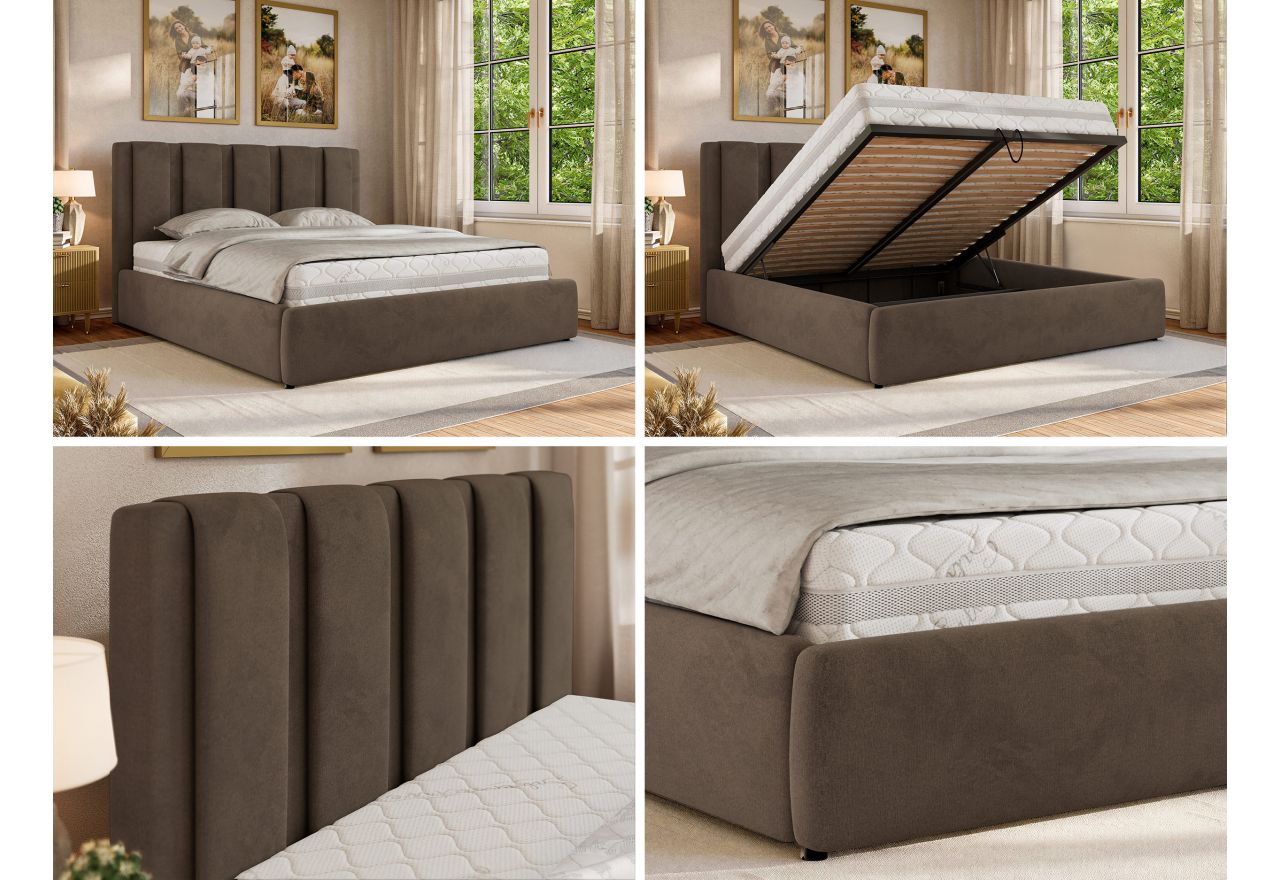 Łóżko tapicerowane SAVINO CLASSIC 160x200 - materac multipocket - brązowy, welwet