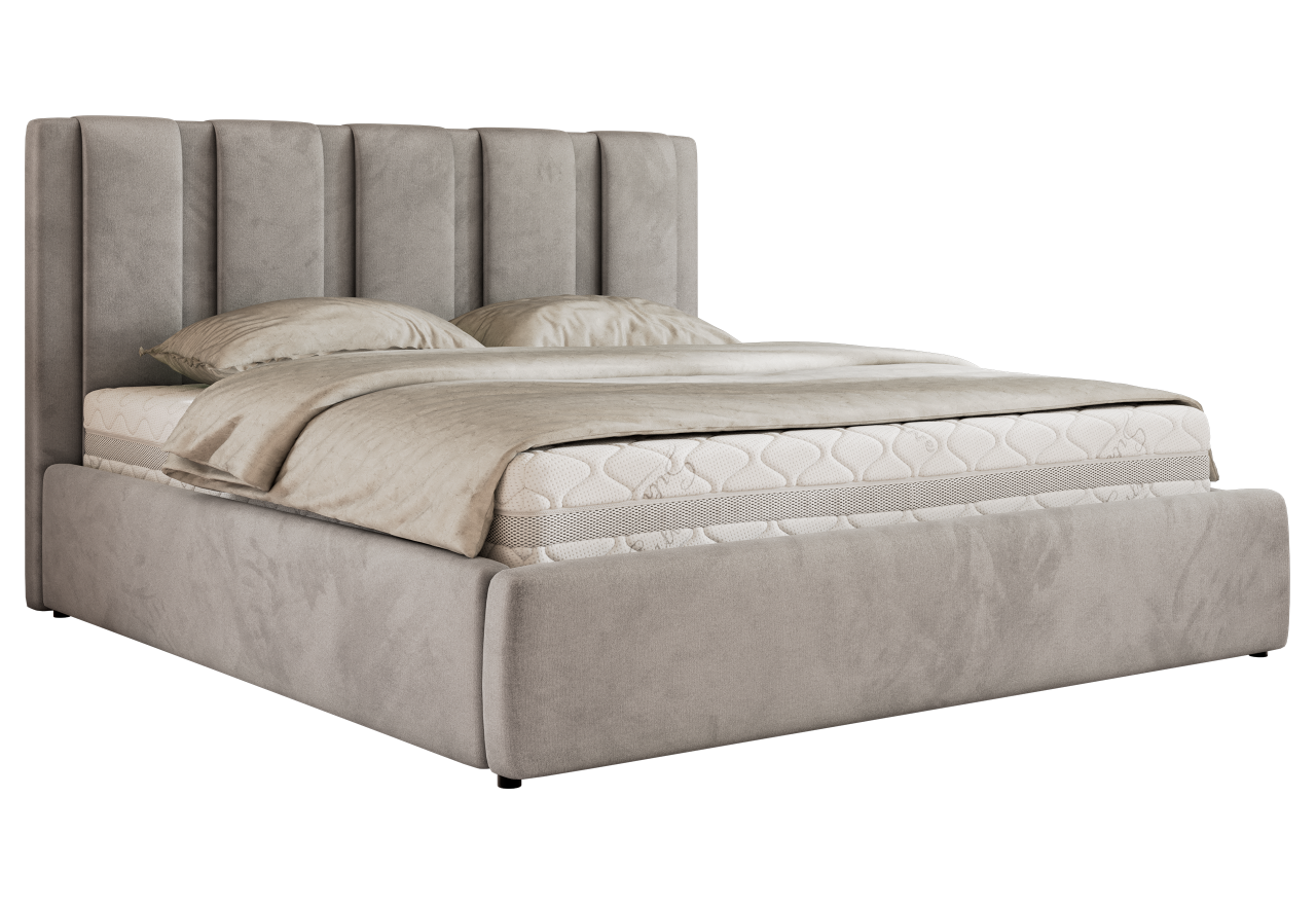 Łóżko tapicerowane SAVINO CLASSIC 200x200 - materac piankowy - jasnoszary, welwet
