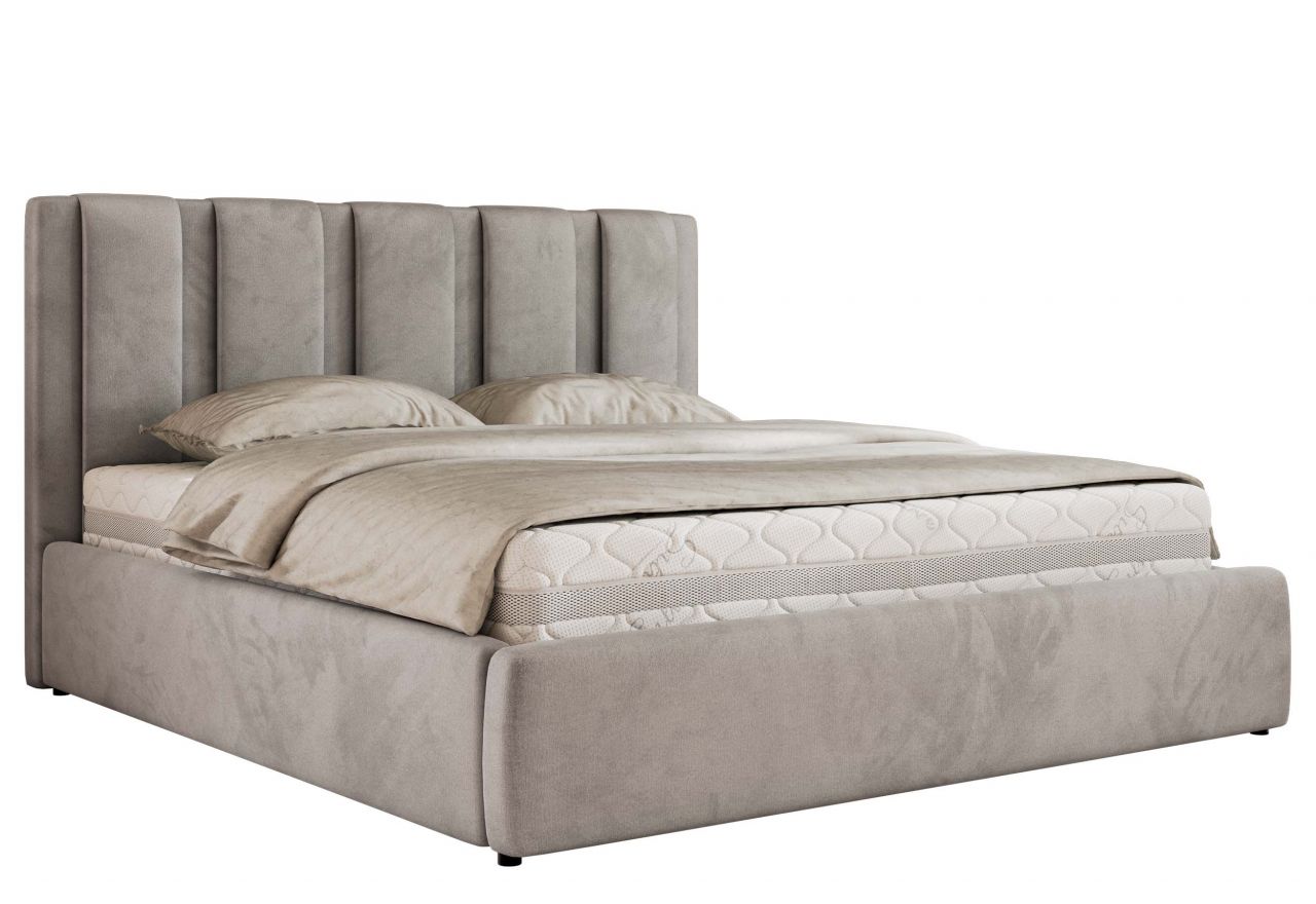 Łóżko tapicerowane SAVINO CLASSIC 200x200 - materac piankowy - jasnoszary, welwet