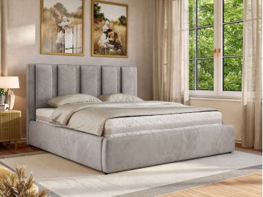 Łóżko tapicerowane SAVINO CLASSIC 160x200 - materac pocket - jasnoszary, welwet