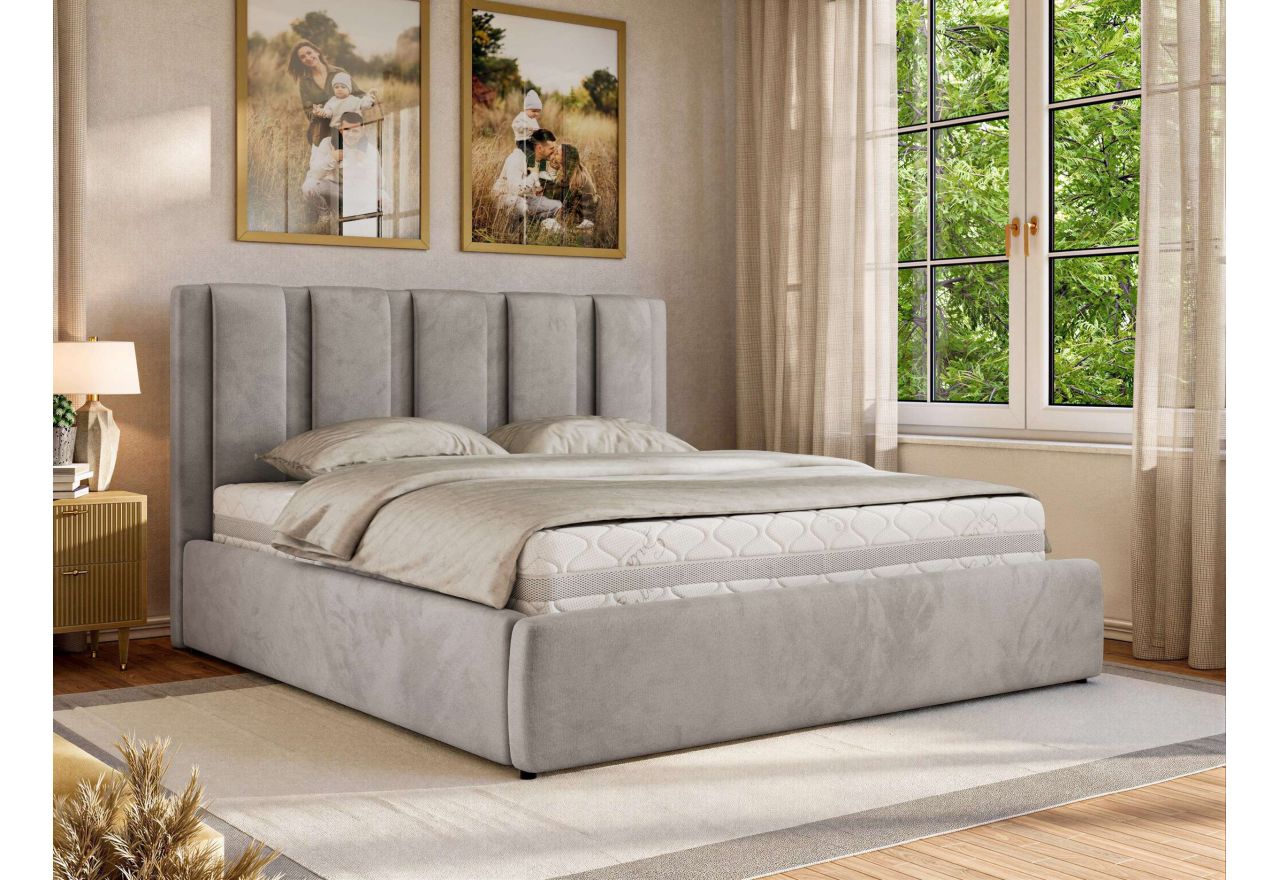 Łóżko tapicerowane SAVINO CLASSIC 180x200 - materac pocket - jasnoszary, welwet