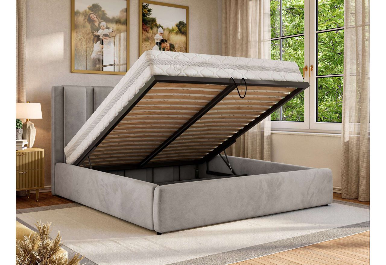 Łóżko tapicerowane SAVINO CLASSIC 140x200 - materac multipocket - jasnoszary, welwet