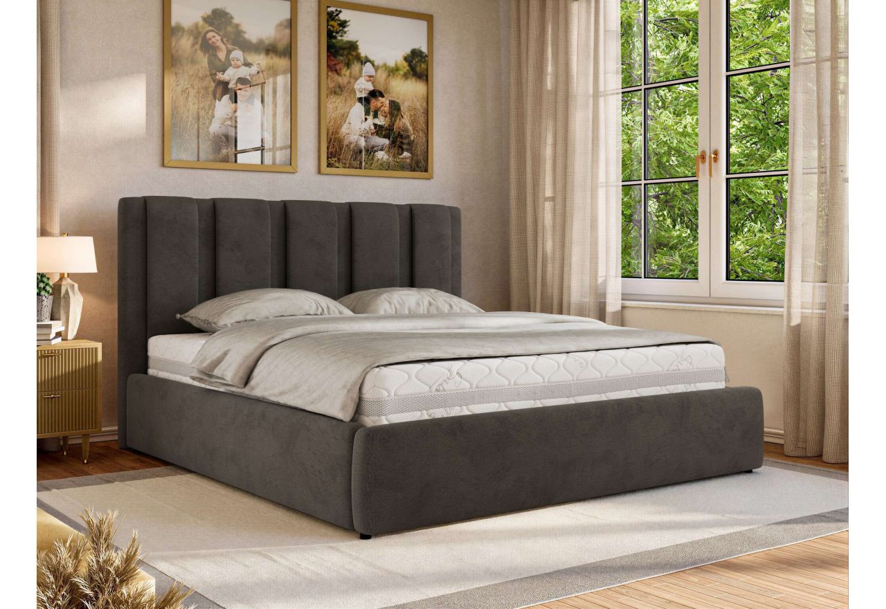Łóżko tapicerowane SAVINO CLASSIC 160x200 - materac pocket - ciemnoszary, welwet