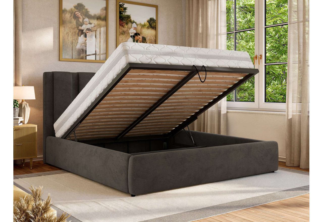 Łóżko tapicerowane SAVINO CLASSIC 160x200 - materac multipocket - ciemnoszary, welwet