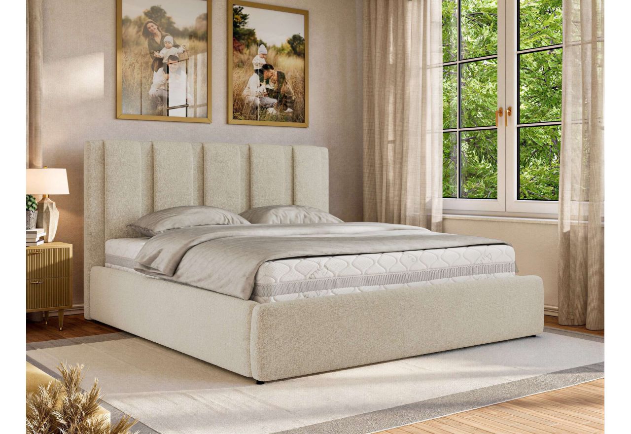 Łóżko tapicerowane SAVINO CLASSIC 200x200 - materac pocket - kremowy, struktura