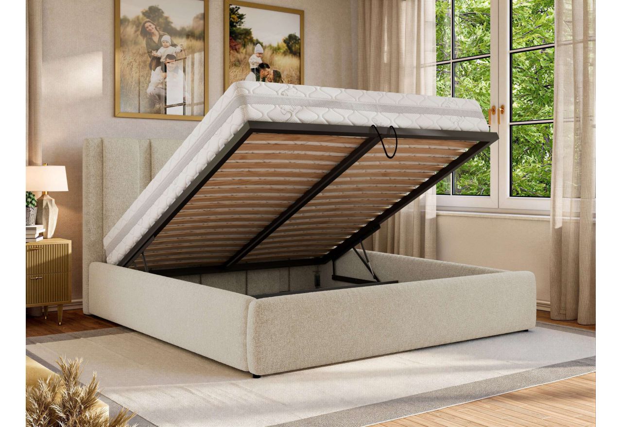 Łóżko tapicerowane SAVINO CLASSIC 200x200 - materac multipocket - kremowy, struktura