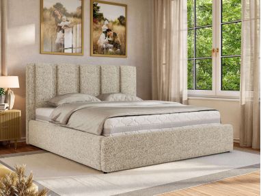 Łóżko tapicerowane SAVINO CLASSIC 200x200 - materac piankowy - beżowy, struktura