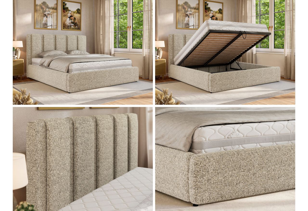 Łóżko tapicerowane SAVINO CLASSIC 180x200 - materac pocket - beżowy, struktura