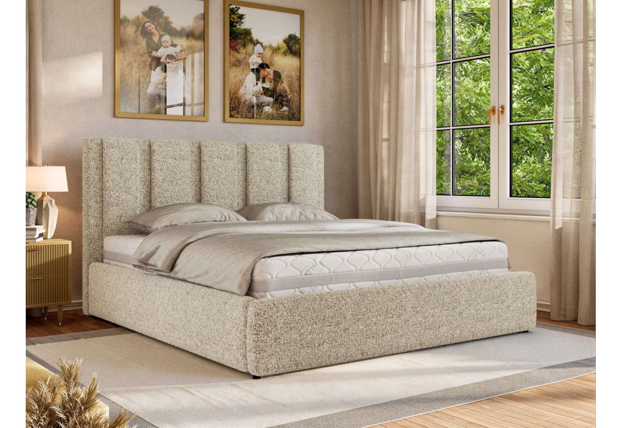 Łóżko tapicerowane SAVINO CLASSIC 140x200 - materac multipocket - beżowy, struktura