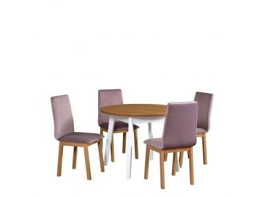 Elegancki zestaw mebli z okrągłym stołem i tapicerowanymi krzesłami - stół COMA 4 + krzesła REM 5