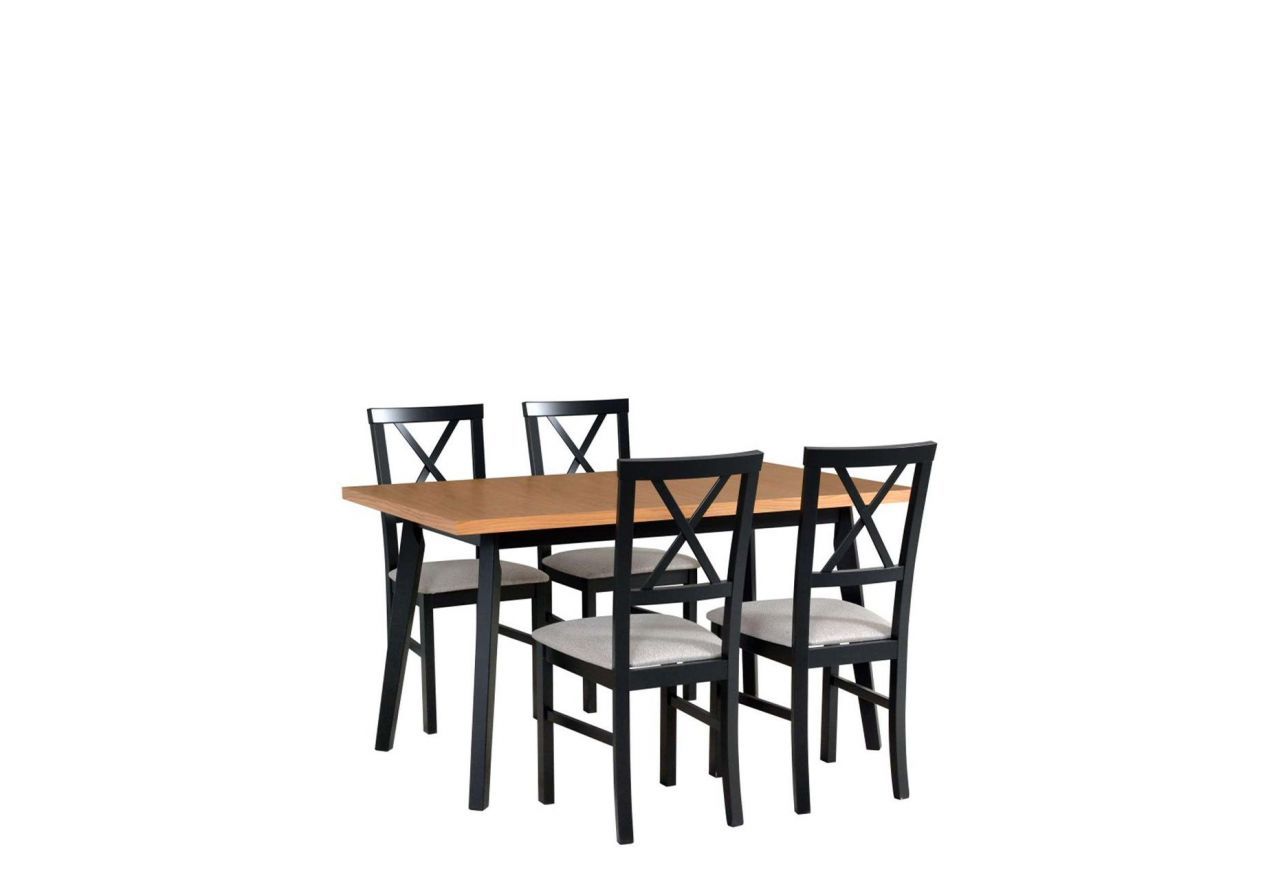Nowoczesny zestaw ze stołem rozkładanym i krzesłami tapicerowanymi do jadalni - stół COMA 10 + krzesła MONTU 4