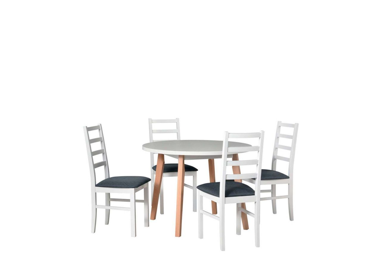 Popularny zestaw mebli, krzesła tapicerowane oraz okrągły stolik - stół COMA 3 + krzesła NUN 8