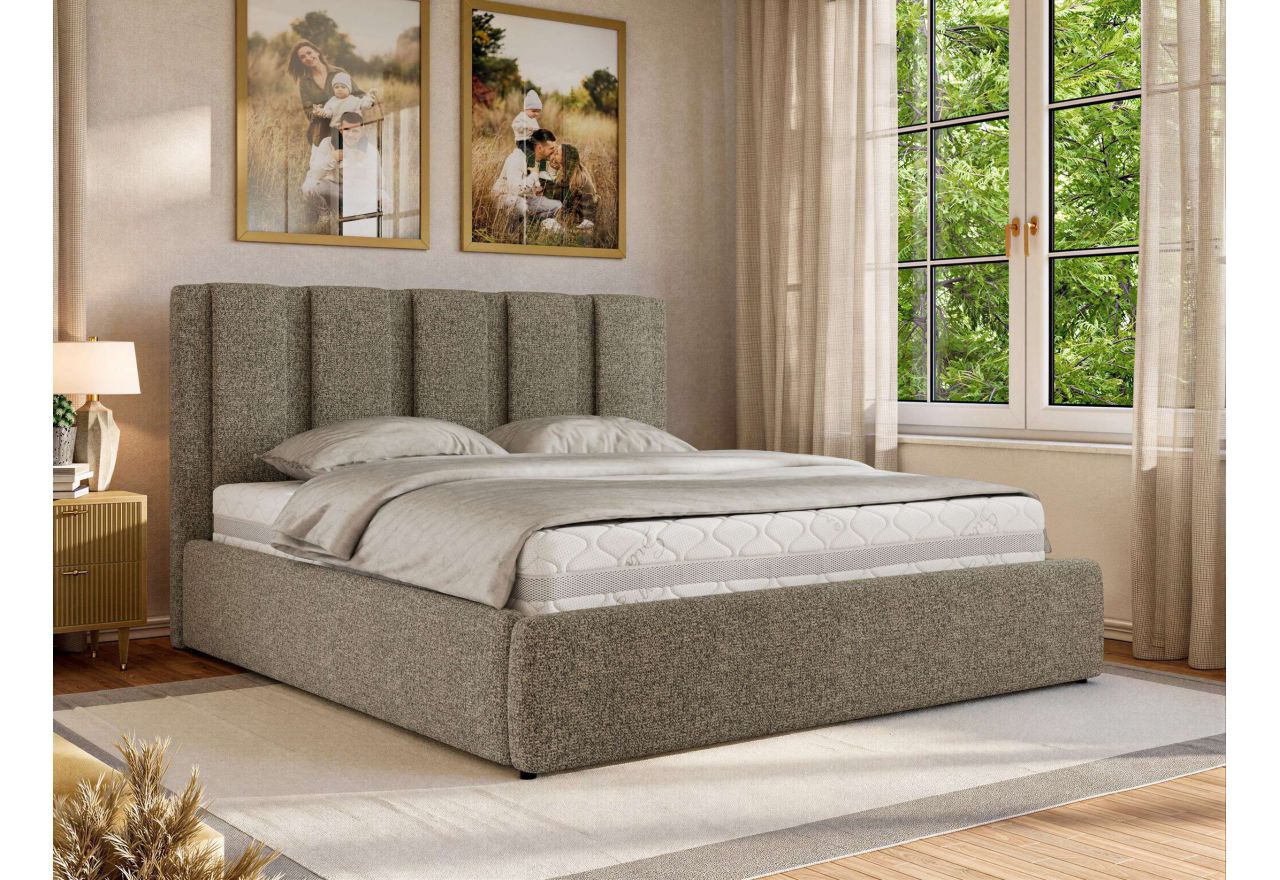 Łóżko tapicerowane SAVINO CLASSIC 140x200 - materac multipocket - szary, struktura