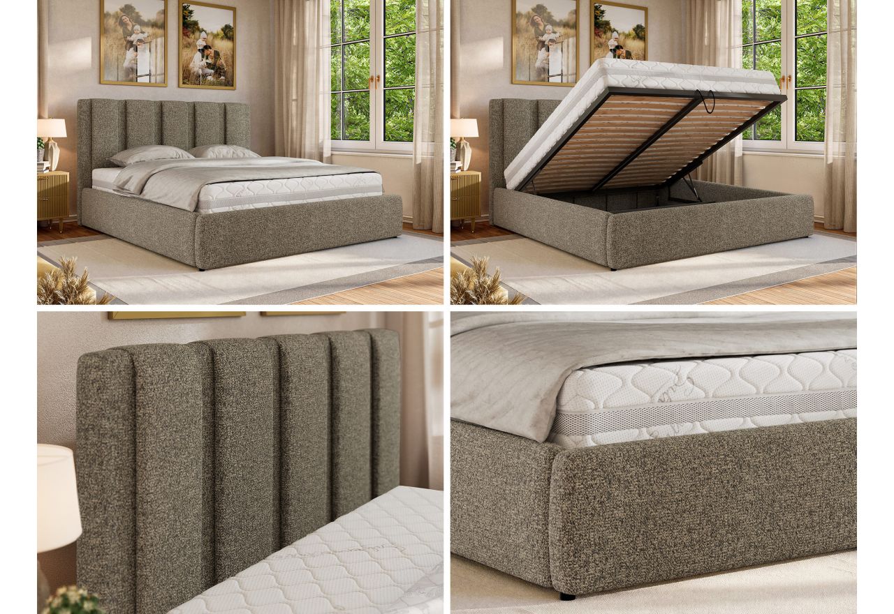 Łóżko tapicerowane SAVINO CLASSIC 160x200 - materac multipocket - szary, struktura