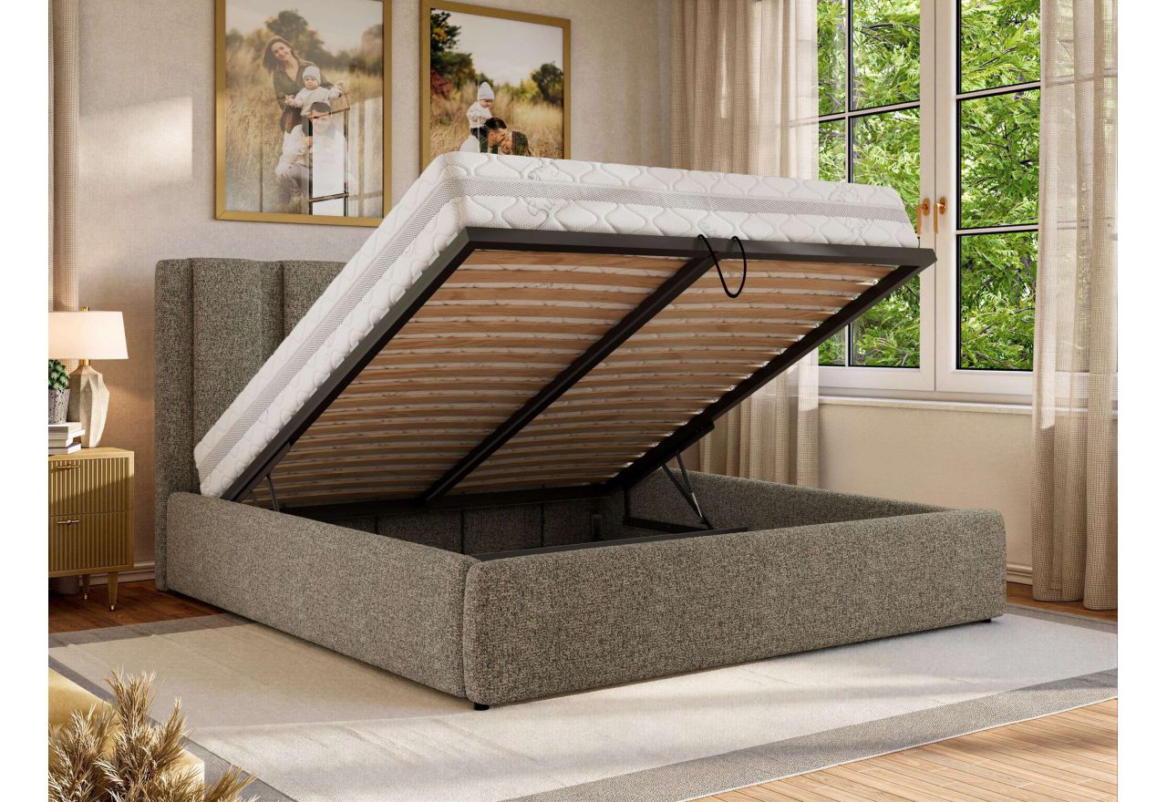 Łóżko tapicerowane SAVINO CLASSIC 180x200 - materac multipocket - szary, struktura