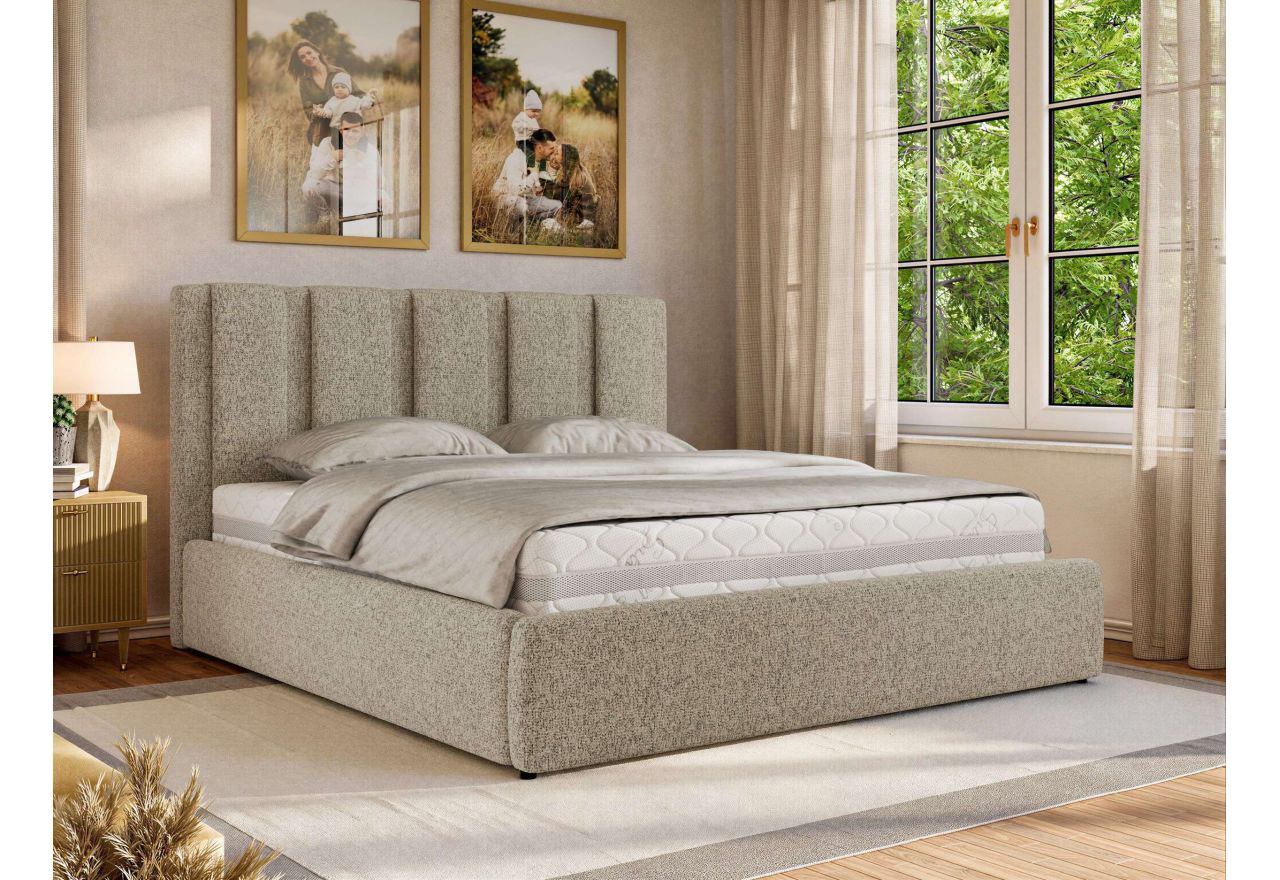 Łóżko tapicerowane SAVINO CLASSIC 140x200 - materac pocket - ciemnobeżowy, struktura