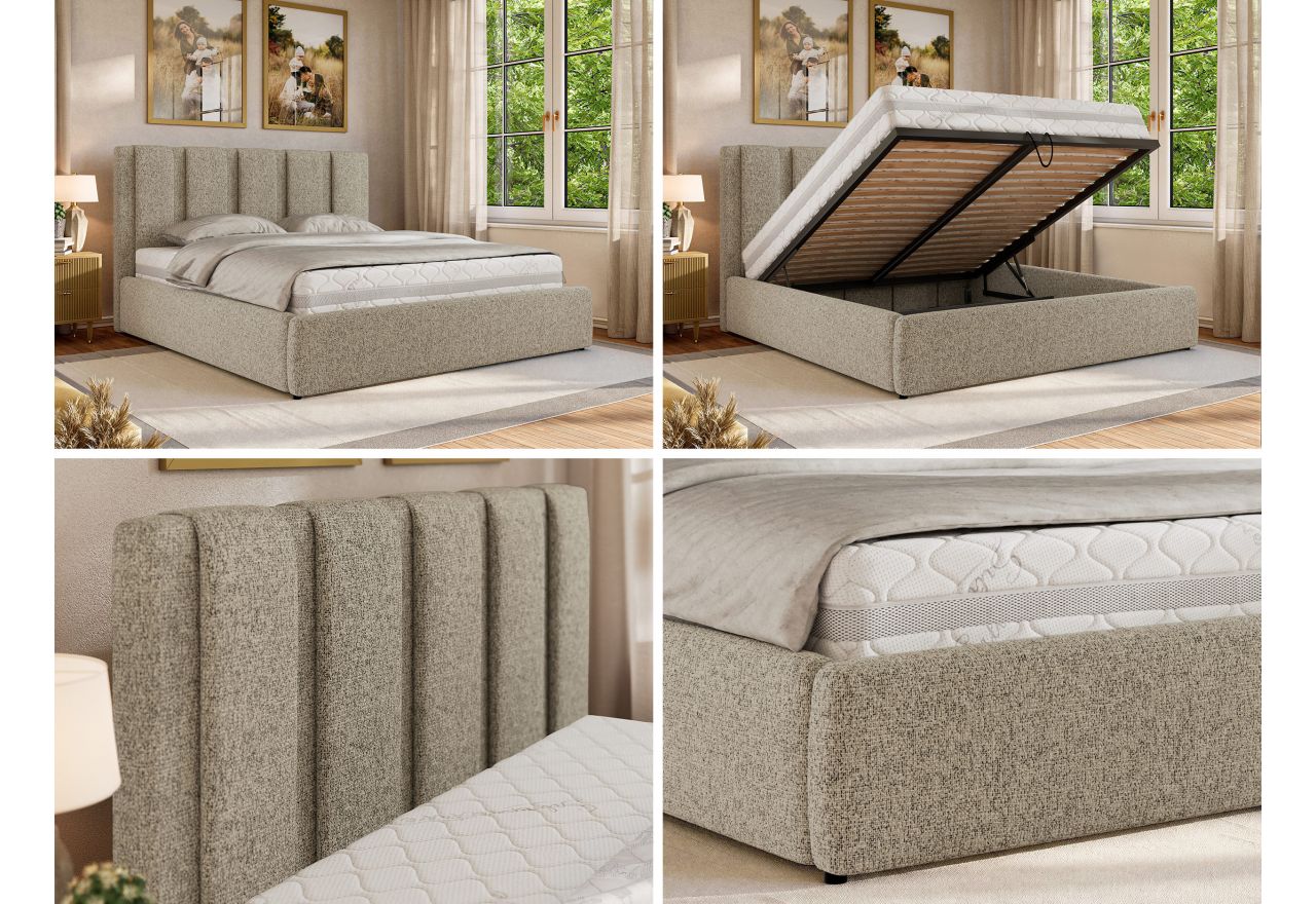 Łóżko tapicerowane SAVINO CLASSIC 140x200 - materac multipocket - ciemnobeżowy, struktura