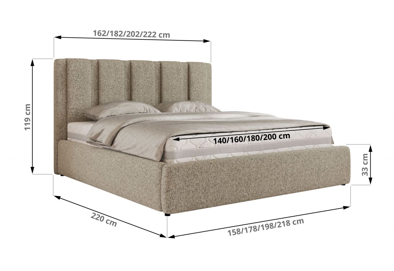 Łóżko tapicerowane SAVINO CLASSIC 160x200 - materac multipocket - ciemnobeżowy, struktura