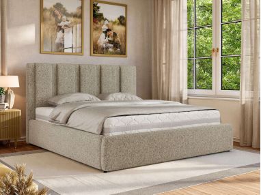 Łóżko tapicerowane SAVINO CLASSIC 200x200 - materac multipocket - ciemnobeżowy, struktura
