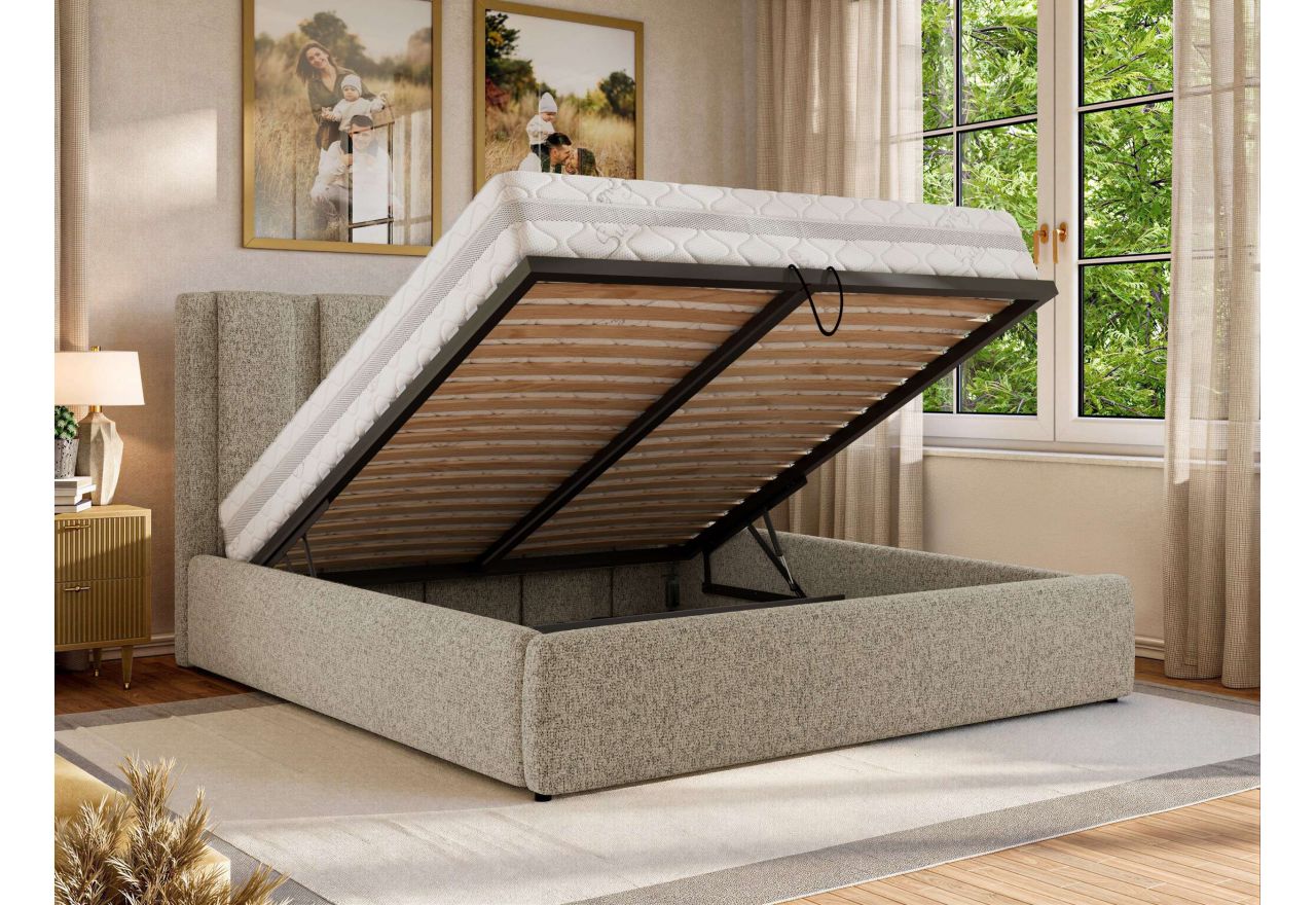 Łóżko tapicerowane SAVINO CLASSIC 200x200 - materac multipocket - ciemnobeżowy, struktura