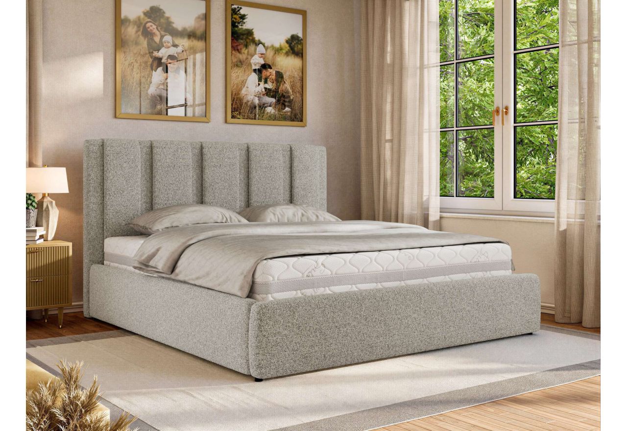 Łóżko tapicerowane SAVINO CLASSIC 180x200 - materac pocket - jasnoszary, struktura