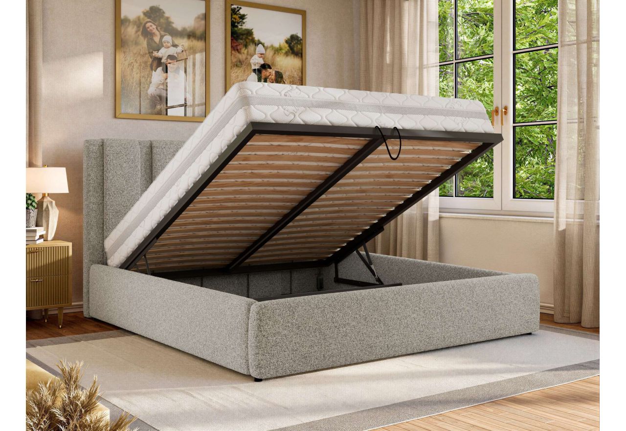 Łóżko tapicerowane SAVINO CLASSIC 140x200 - materac multipocket - jasnoszary, struktura