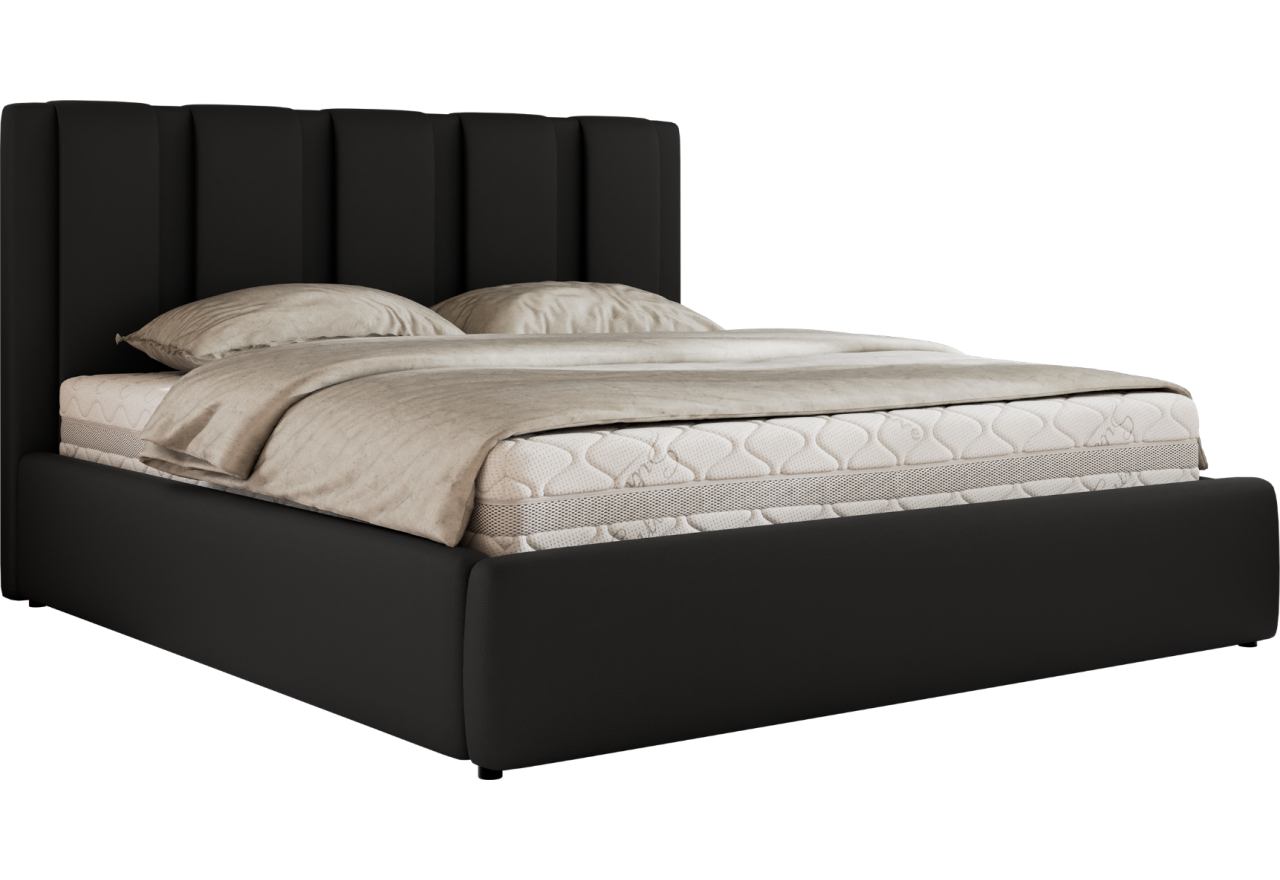 Łóżko tapicerowane SAVINO CLASSIC 180x200 - materac pocket - czarny, ekoskóra