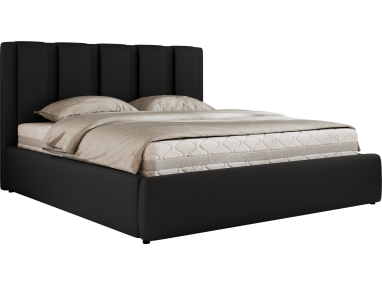 Łóżko tapicerowane SAVINO CLASSIC 200x200 - materac pocket - czarny, ekoskóra