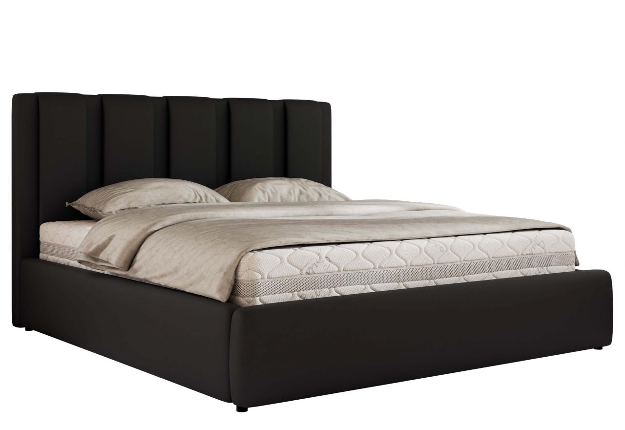 Łóżko tapicerowane SAVINO CLASSIC 160x200 - materac multipocket - czarny, ekoskóra