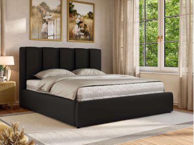 Łóżko tapicerowane SAVINO CLASSIC 180x200 - materac multipocket - czarny, ekoskóra