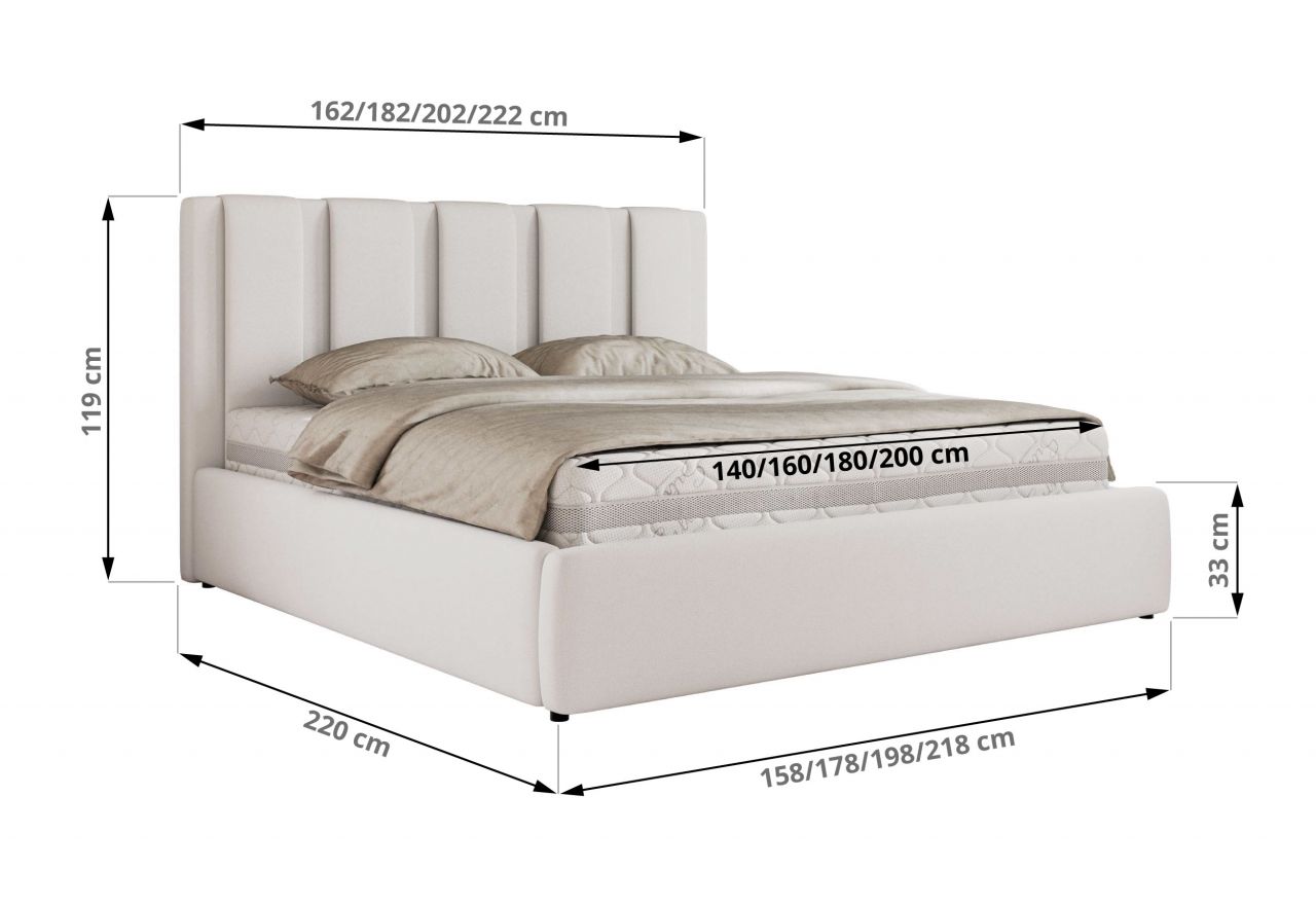 Łóżko tapicerowane SAVINO CLASSIC 140x200 - materac pocket - biały, ekoskóra
