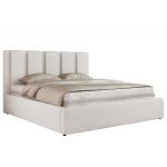 Łóżko tapicerowane SAVINO CLASSIC 200x200 - materac pocket - biały, ekoskóra