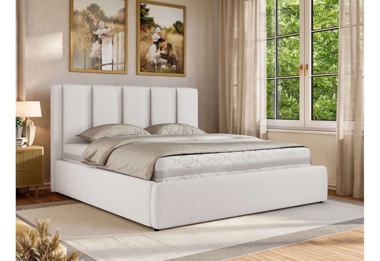 Łóżko tapicerowane SAVINO CLASSIC 140x200 - materac multipocket - biały, ekoskóra