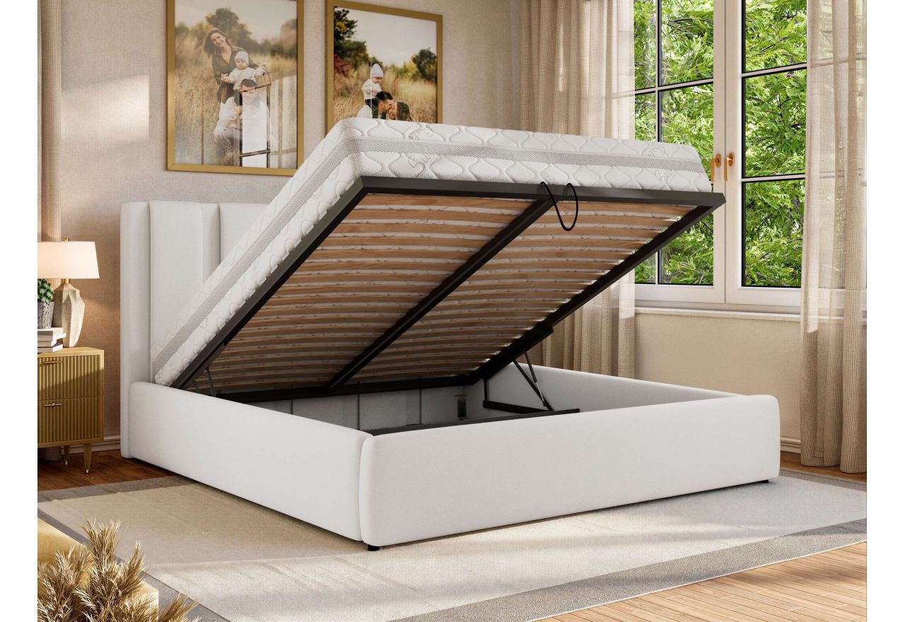 Łóżko tapicerowane SAVINO CLASSIC 160x200 - materac multipocket - biały, ekoskóra