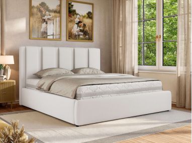 Łóżko tapicerowane SAVINO CLASSIC 200x200 - materac multipocket - biały, ekoskóra