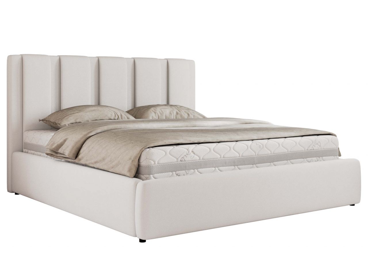 Łóżko tapicerowane SAVINO CLASSIC 200x200 - materac multipocket - biały, ekoskóra
