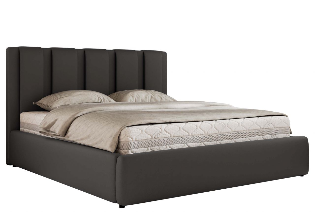 Łóżko tapicerowane SAVINO CLASSIC 160x200 - materac pocket - szary, ekoskóra