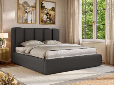Łóżko tapicerowane SAVINO CLASSIC 180x200 - materac pocket - szary, ekoskóra