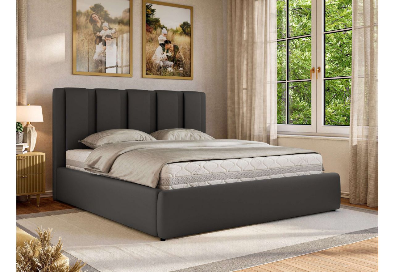 Łóżko tapicerowane SAVINO CLASSIC 160x200 - materac multipocket - szary, ekoskóra